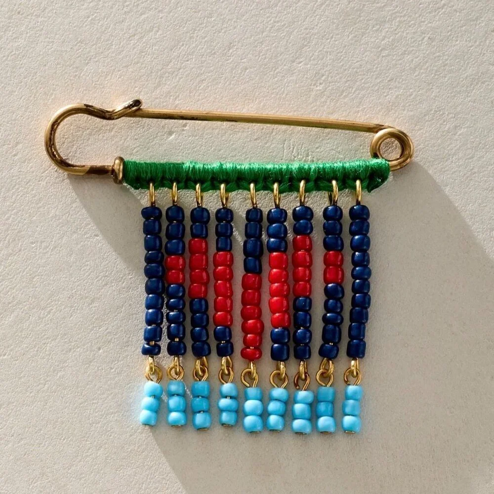 NWT Free People Bead Baby Brooch in Blue/Green
